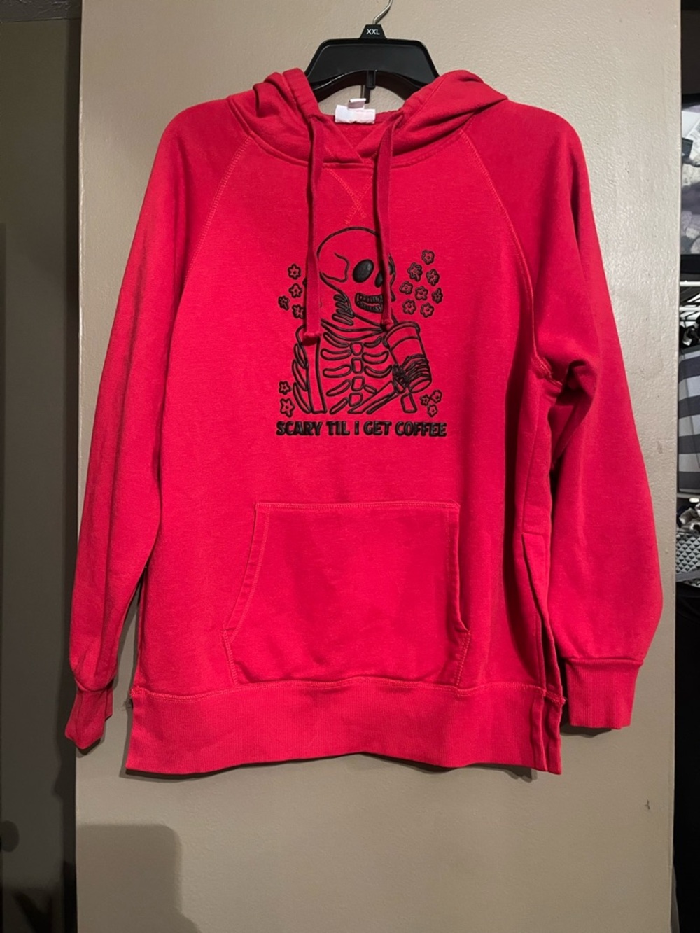 LuLaRoe Red Hoodie- Scary Til I Get Coffee